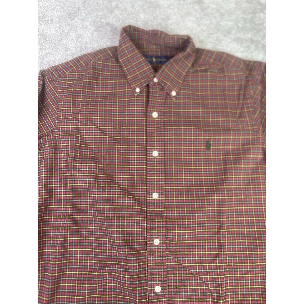 Ralph Lauren Shirt Mens Large Red Plaid Long Sleeve Preepy Casual Button Up
